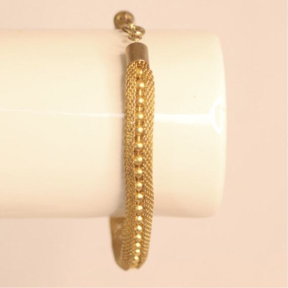Woven Gold Tone Metal Bracelet With Golden Beads - Picture 5 of 11